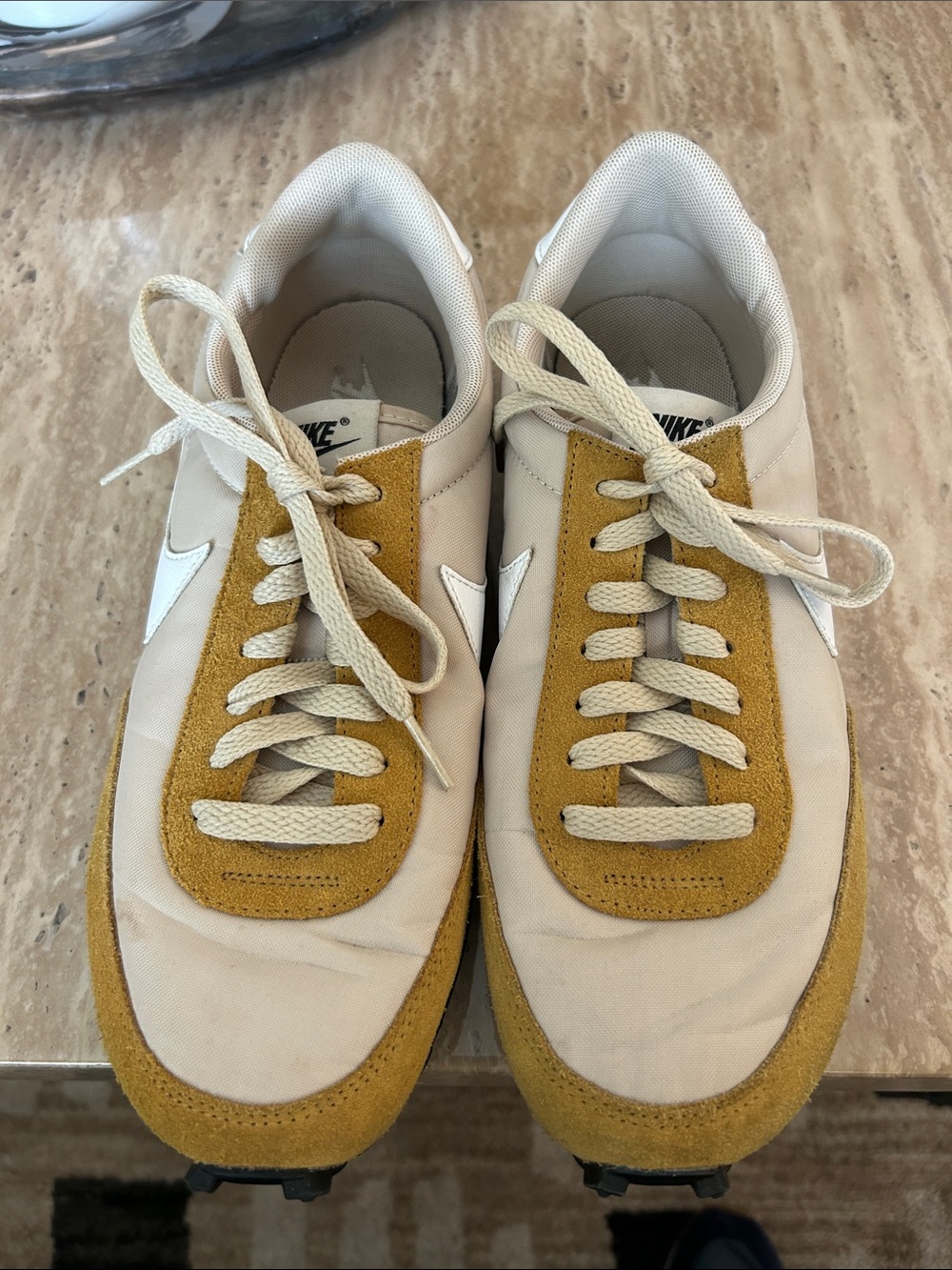Nike Beige and Mustard Suede Accent Low-Top Sneakers